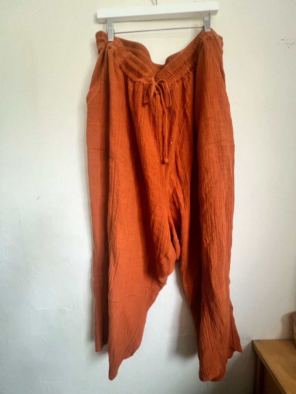 Anthropologie Burnt Orange Gauze Cropped Drawstring Pants